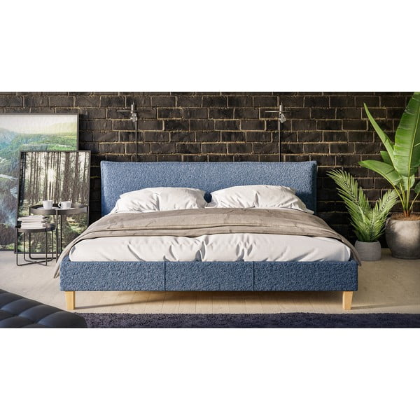 Modra oblazinjena zakonska postelja z letvenim dnom 180x200 cm Tina – Ropez-image-1