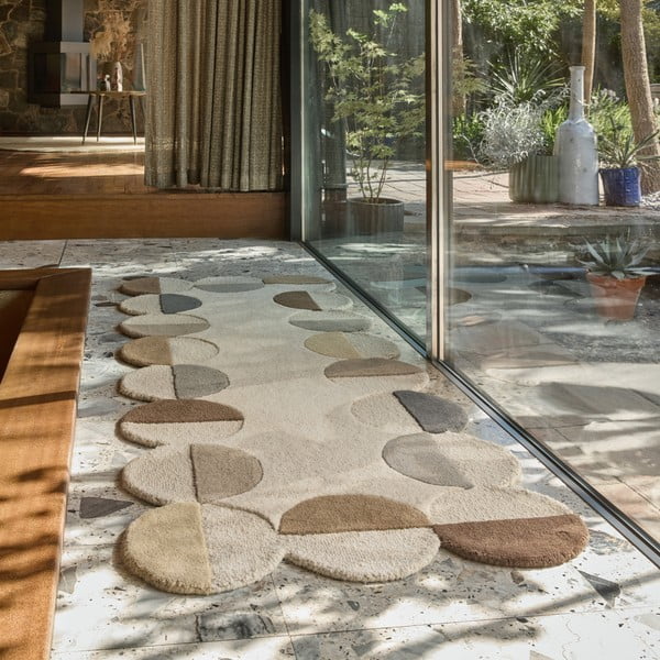 Sivo-bež ročno tkan volnen tekač 80x230 cm Mia Scallop Frame – Flair Rugs-image-1