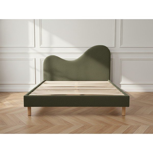 Zelena oblazinjena oblazinjena zakonska postelja z letvenim dnom 160x200 cm Celina – Bobochic Paris-image-3