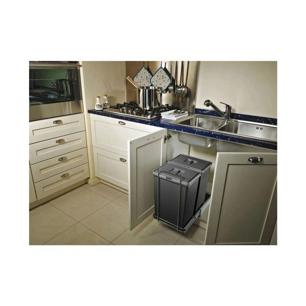 Siv plastičen koš za smeti 42+42 l za ločevanje odpadkov/izvlečni Ecofil – Elletipi-image-1