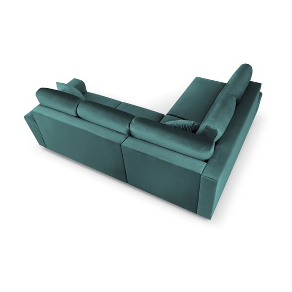 Modrozelena žametna raztegljiva kotna sedežna garnitura s prostorom za shranjevanje (levi kot/v obliki črke L) Kyoto – Cosmopolitan Design-image-4