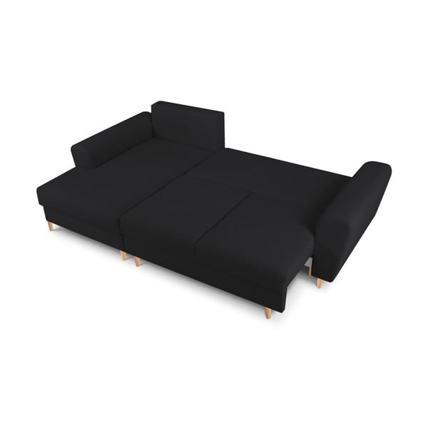 Črna raztegljiva kotna sedežna garnitura s prostorom za shranjevanje iz tkanine bouclé (levi kot/z ležalnikom) Kyoto – Cosmopolitan Design-image-2