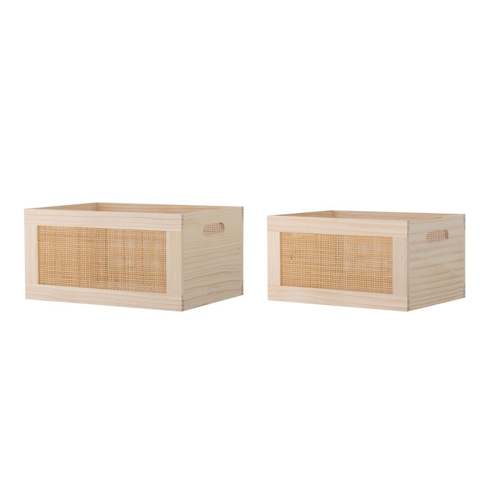 Lesene škatle za shranjevanje v kompletu 2 ks v naravni barvi 39x29x20 cm Piana