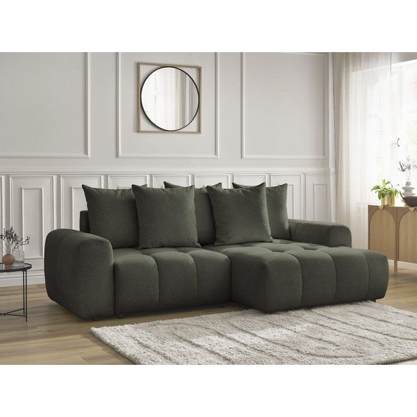 Kaki zelena raztegljiva kotna sedežna garnitura iz šenilje s prostorom za shranjevanje (desni kot/z ležalnikom) Roxelane – Bobochic Paris-image-4