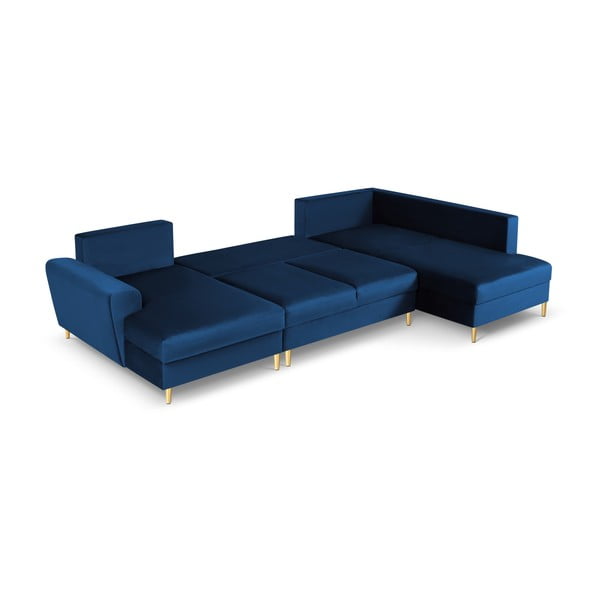 Modra žametna raztegljiva kotna sedežna garnitura s prostorom za shranjevanje (desni kot/v obliki črke "U") Kyoto – Cosmopolitan Design-image-2