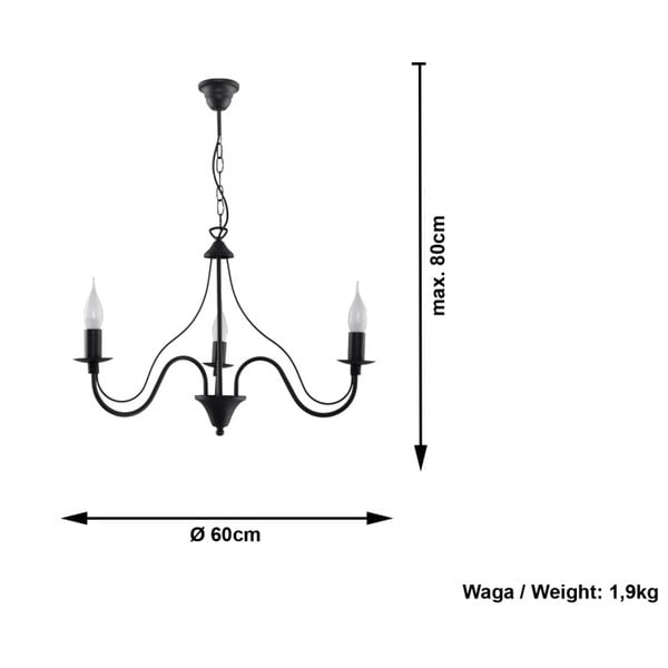 Črna kovinska viseča svetilka ø 60 cm Fiorano – Sollux-image-3