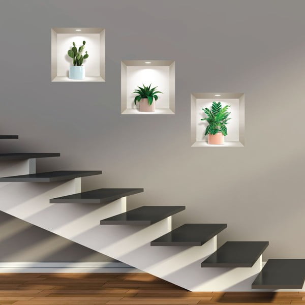 Komplet 3 3D stenskih nalepk Ambiance Houseplants