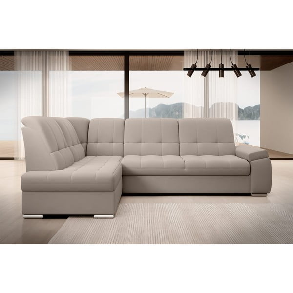 Bež žametna raztegljiva/s prostorom za shranjevanje kotna sedežna garnitura (levi kot/v obliki črke L) Sado – ELTAP-image-3