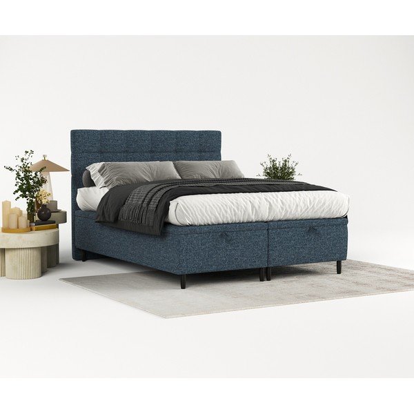 Temno modra oblazinjena zakonska postelja s prostorom za shranjevanje 180x200 cm Senses – Maison de Rêve-image-1