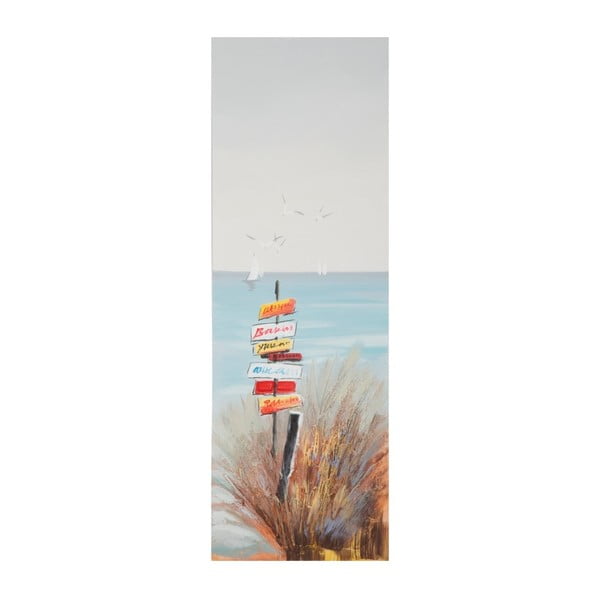 Ročno poslikana slika v okvirju iz borovega lesa Mauro Ferretti Beach Signpost, 30 x 90 cm