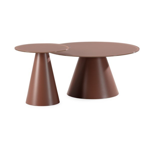 Rjave okrogle mizice v kompletu 2 ks s stekleno mizno ploščo ø 80 cm Vida – MOME-image-2