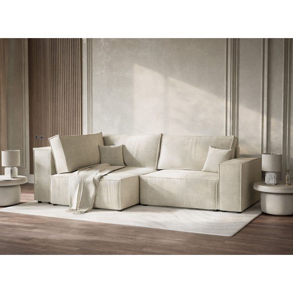 Kremno bela raztegljiva/s prostorom za shranjevanje kotna sedežna garnitura iz šenilje (levi kot/v obliki črke L) Tonga – Maison de Rêve-image-4