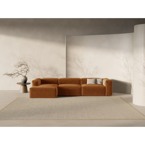Opečnato oranžna kotna sedežna garnitura (levi kot/z ležalnikom) Bergamo – Cosmopolitan Design-image-1