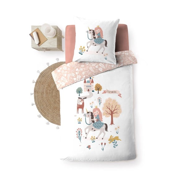 Belo-rožnata enojna bombažna otroška posteljnina 140x200 cm Lilibelle – douceur d'intérieur-image-4