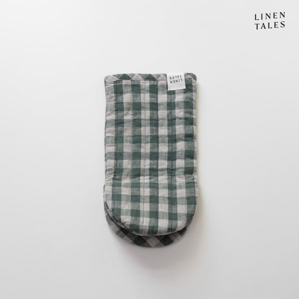 Lanena kuhinjska rokavica Forest Green Gingham – Linen Tales