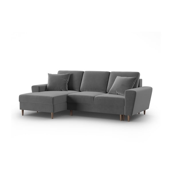 Svetlo siva žametna raztegljiva kotna sedežna garnitura s prostorom za shranjevanje (levi kot/z ležalnikom) Kyoto – Cosmopolitan Design-image-4