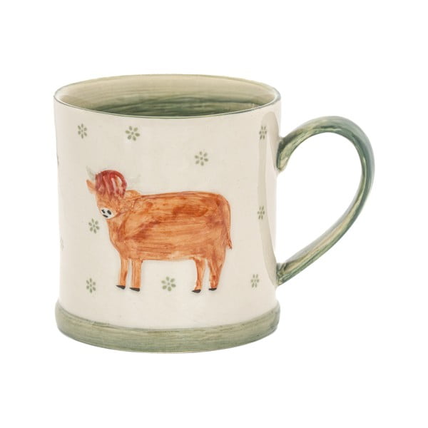 Zelena/bež lončena skodelica 225 ml Cow – Sass & Belle