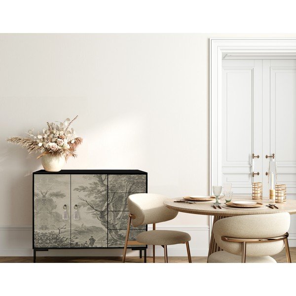 Črna/bež nizka komoda 113x84 cm Wilma – Really Nice Things-image-3