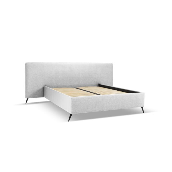 Svetlo siva oblazinjena zakonska postelja s prostorom za shranjevanje in letvenim dnom 160x200 cm Walter – Milo Casa