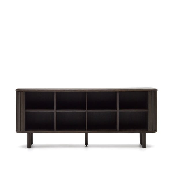 Temno rjava nizka komoda v jesenovem dekorju z drsnimi vrati 180x75 cm Mailen – Kave Home-image-2