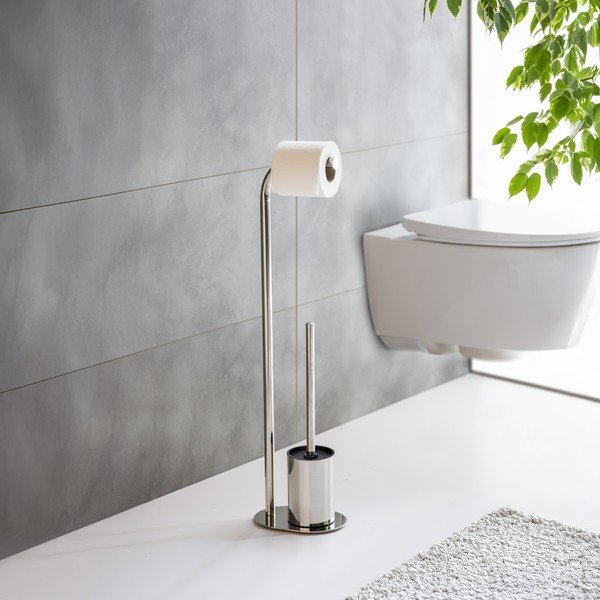 Stojalo za WC papir z WC ščetko iz nerjavečega jekla v sijajno srebrni barvi Levante – Wenko-image-2