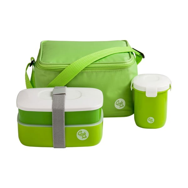 Komplet zelene škatle za prigrizke, lončka in vrečke Premier Housewares Grub Tub, 21 x 13 cm