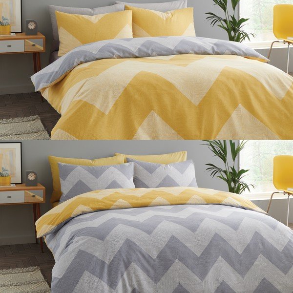 Rumeno-siva posteljnina 200x135 cm Chevron Geo - Catherine Lansfield-image-4