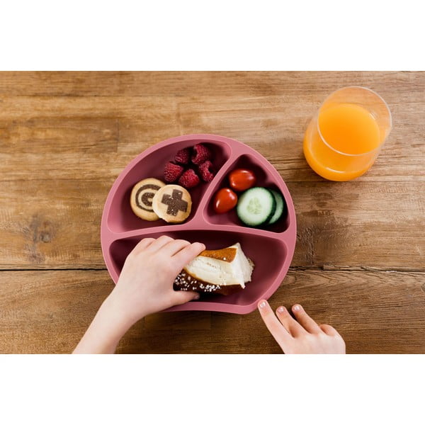 Opečnato oranžen silikonski otroški krožnik 19x20,5 cm Dusky Pink – Kindsgut-image-1