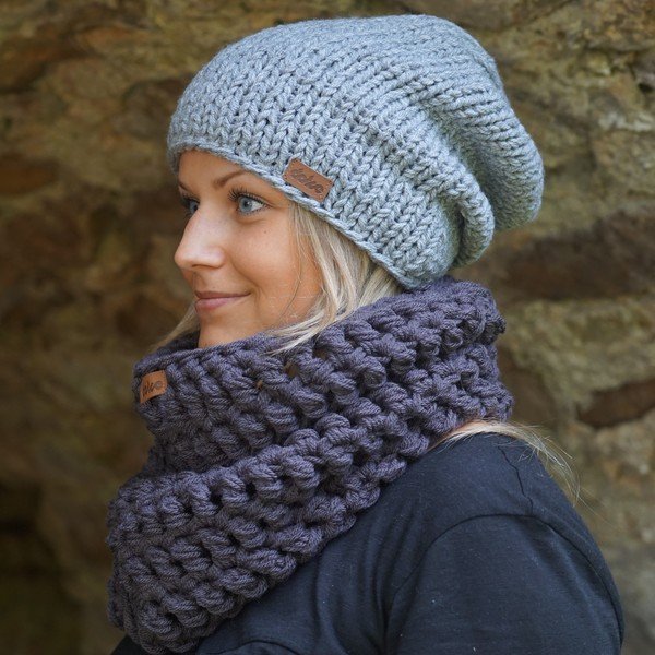 Ročno pletena kapa DOKE Grey Beanie-image-3