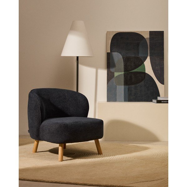 Prašno moder fotelj iz šenilje Ulit – Kave Home-image-1