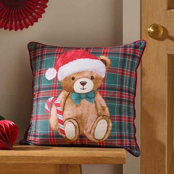 Okrasna blazina z božičnim motivom 45x45 cm Christmas Tartan Teddy Bear – Catherine Lansfield-image-1