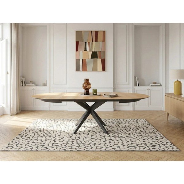 Okrogla raztegljiva jedilna miza z dodatno ploščo z mizno ploščo v hrastovem dekorju ø 127 cm Judith – Bobochic Paris-image-1