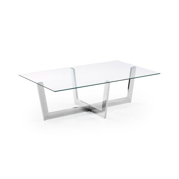 Klubska mizica s stekleno mizno ploščo v srebrni barvi 70x120 cm Plam – Kave Home