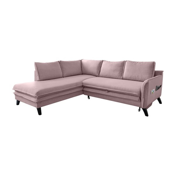 Prašno roza raztegljiv kavč Miuform Charming Charlie L, levi kot