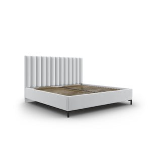 Svetlo siva oblazinjena zakonska postelja s prostorom za shranjevanje z letvenim dnom 200x200 cm Casey – Mazzini Beds