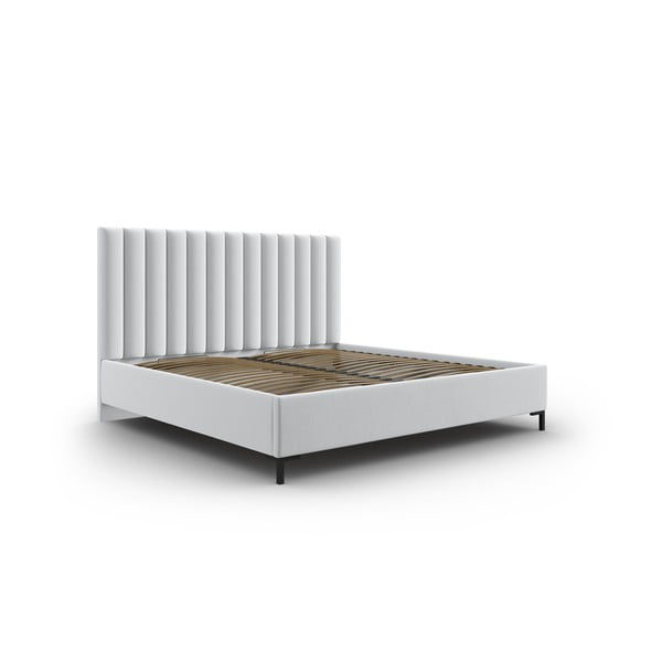 Svetlo siva oblazinjena zakonska postelja s prostorom za shranjevanje z letvenim dnom 160x200 cm Casey – Mazzini Beds