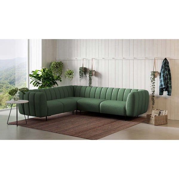 Temno zelena kotna sedežna garnitura (levi kot/v obliki črke L) Shel – Ghado-image-1