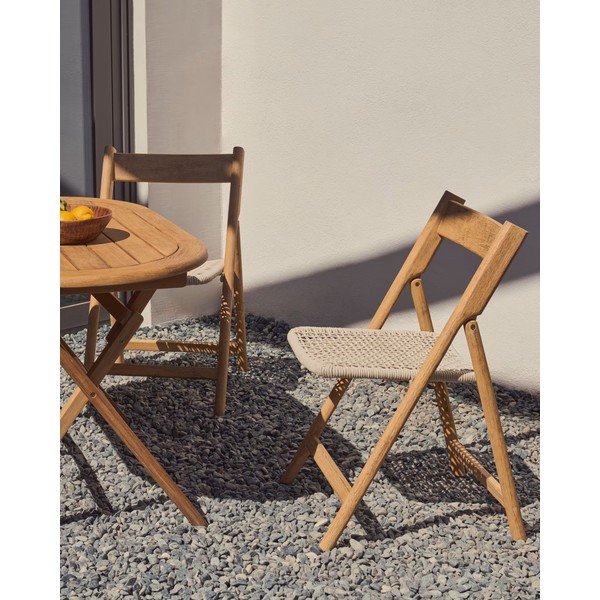 Leseni vrtni stol v beli in naravni barvi Dandara - Kave Home-image-1