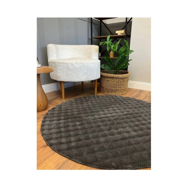 Antracitno siva pralna okrogla preproga ø 145 cm Bubbly – Oyo Concept-image-2