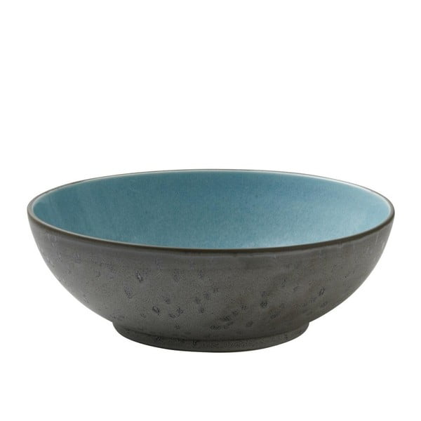 Skleda za solato iz sive keramike z notranjo glazuro v svetlo modri barvi Bitz Mensa, premer 30 cm