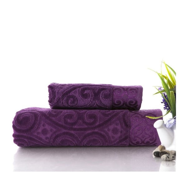 Komplet 2 brisač Hanzade Purple, 50x90 cm in 70x140 cm
