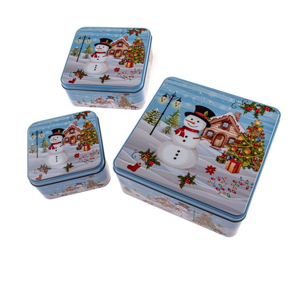 Kovinske posode za shranjevanje v kompletu za slaščice 3 ks Snowman – Dakls
