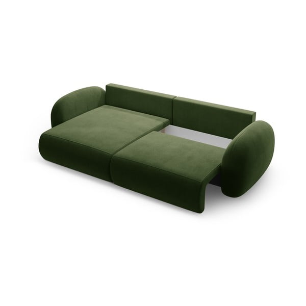 Zelena žametna raztegljiva/s prostorom za shranjevanje kotna sedežna garnitura Tonale – Cosmopolitan Design-image-3