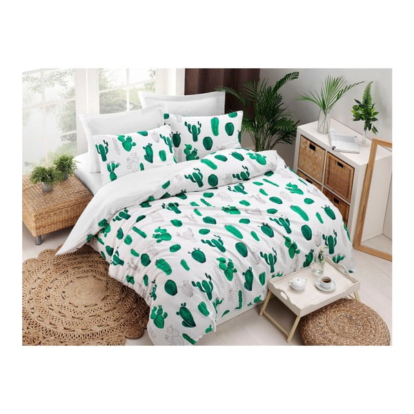 Posteljnina za zakonsko posteljo z mešanico bombaža Cactus Green, 200 x 220 cm