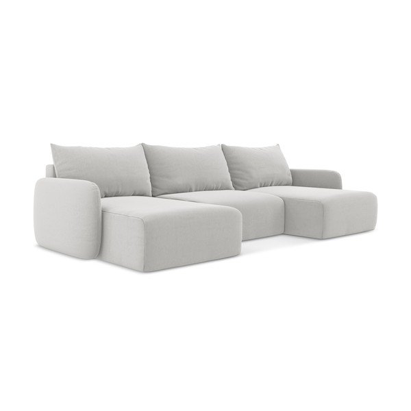 Svetlo siva žametna raztegljiva/s prostorom za shranjevanje kotna sedežna garnitura (v obliki črke "U") Kalena – Makamii-image-2