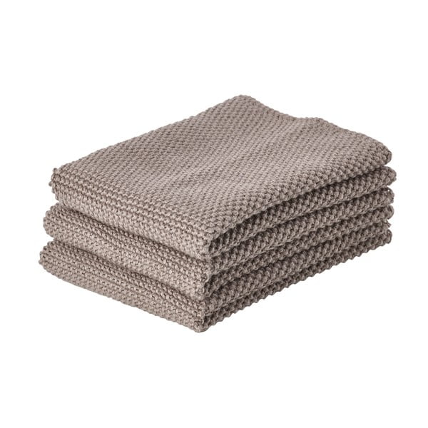 Komplet 3 rjavih bombažnih kuhinjskih krp Zone Natural