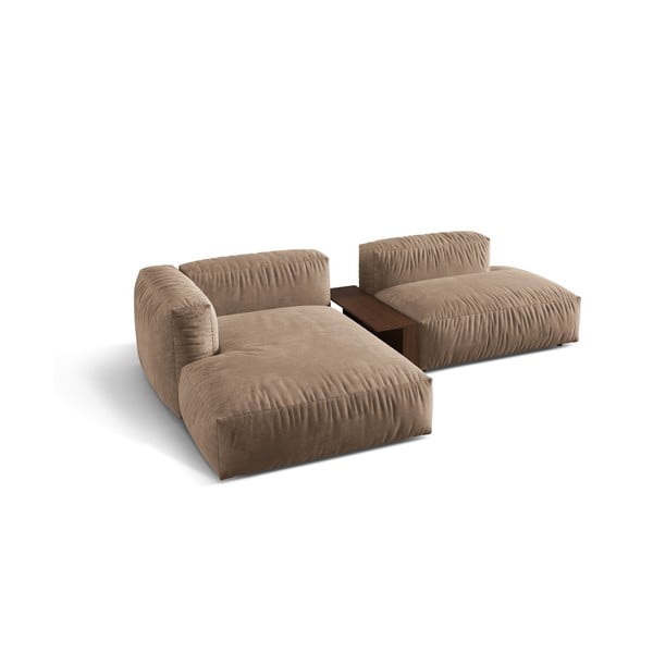 Svetlo rjava žametna kotna sedežna garnitura (levi kot/z ležalnikom) Martina – Micadoni -image-2