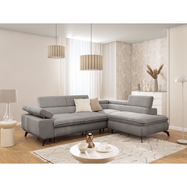 Svetlo siva kotna sedežna garnitura iz šenilje (desni kot/v obliki črke L) Marbeya  – Ropez-image-1