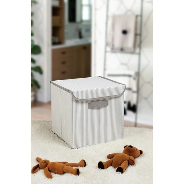 Siva tekstilna škatla za shranjevanje s pokrovom 30x30x30 cm – Mioli Decor-image-1