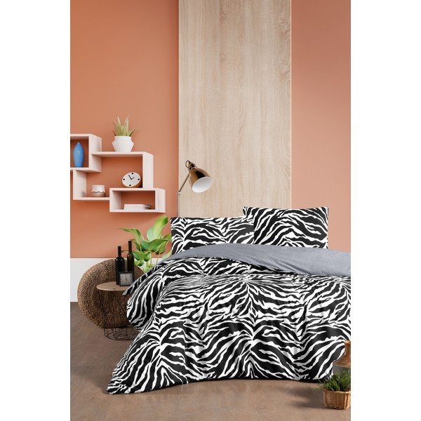 Črno-bela bombažna podaljšana posteljnina za zakonsko posteljo z rjuho 200x220 cm - Mila Home-image-2